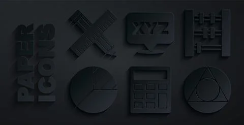 Set Calculator, Abacus, Pie chart infographic, Triangle math, XYZ Coordinate Stock Illustration