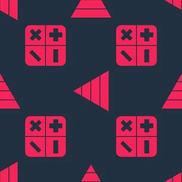 Set Calculator and Pyramid chart infographics on seamless pattern. Vector Stock Illustration