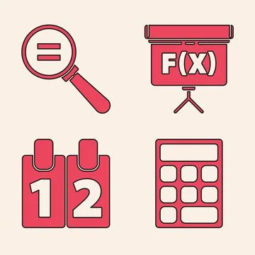 Set Calculator, Calculation, Chalkboard and Calendar icon. Vector Stock Illustration