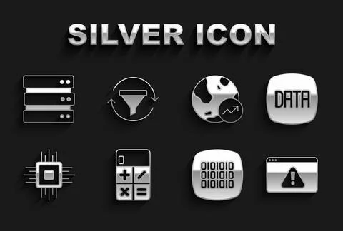 Set Calculator, Data analysis, Browser with exclamation mark, Binary code, .. Stock Illustration