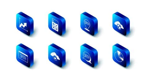 Set Calculator, Data analysis, Cloud and shield, Pie chart infographic Illustrazione stock