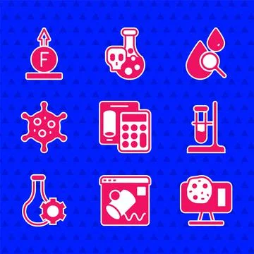 Set Calculator, Data visualisation, Genetic engineering, Test tube flask stan Stock Illustration