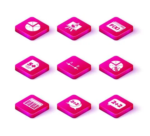 Set Calculator, Equation solution, Test exam sheet, Graph, schedule, chart Stock Illustration