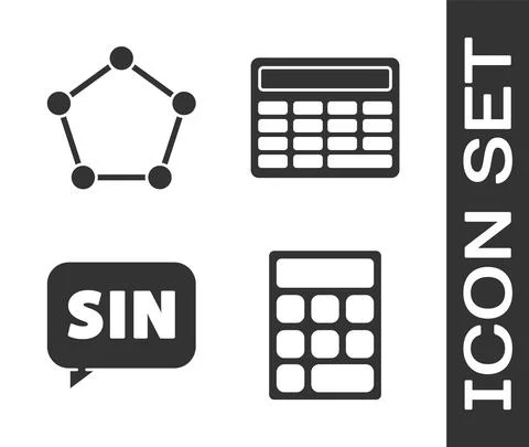 Set Calculator, Geometric figure Pentagonal prism, Mathematics function sine and Stock Illustration