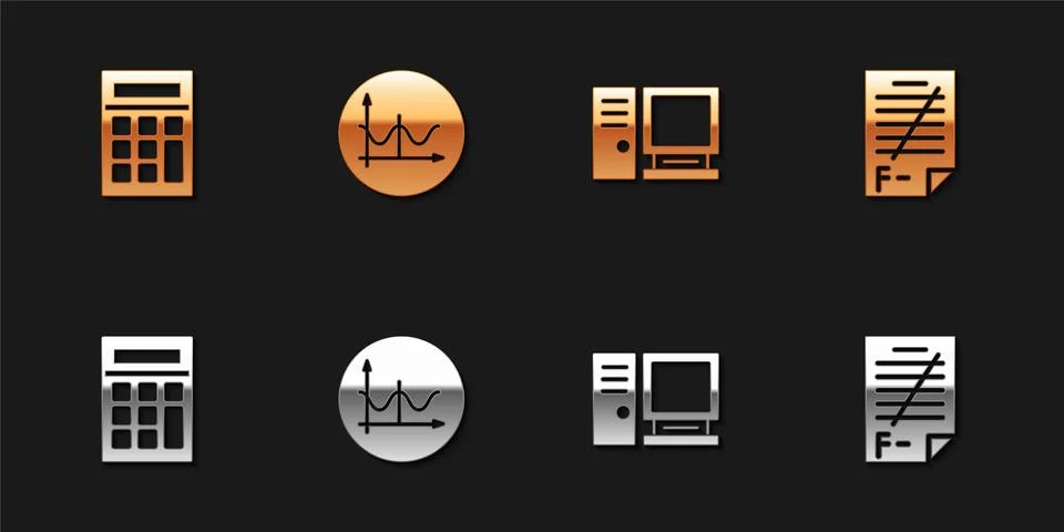 Set Calculator, Graph, schedule, chart, diagram, Computer monitor and Exam paper Stock Illustration