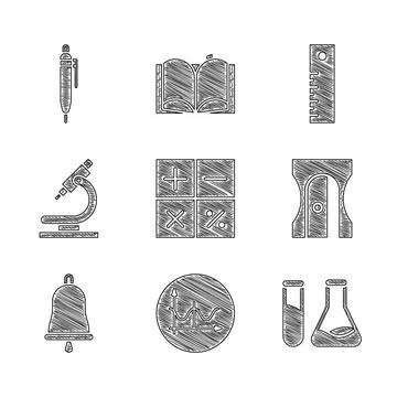 Set Calculator, Graph, schedule, chart, diagram, Test tube and flask, Pencil Stock Illustration