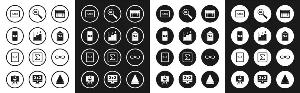 Set Calculator, Graph, schedule, chart, diagram, Mobile calculator interface Stockillustratie