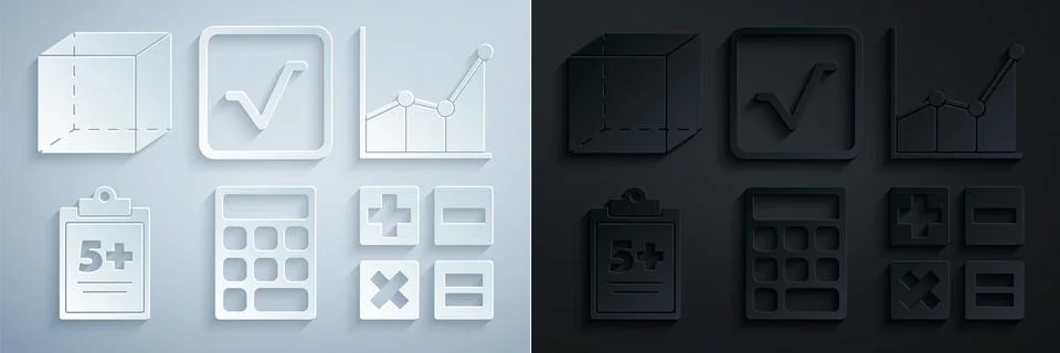 Set Calculator, Graph, schedule, chart, diagram, Test exam sheet, Square root Stock Illustration