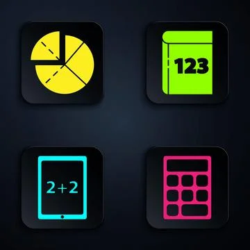 Set Calculator, Graph, schedule, chart, diagram, Tablet with calculator and.. Stock Illustration