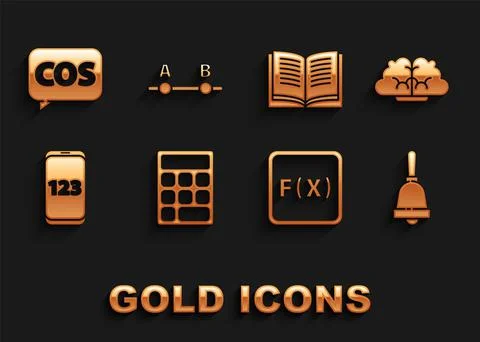 Set Calculator, Human brain, Ringing bell, Function mathematical symbol, Mobile Illustrazione stock