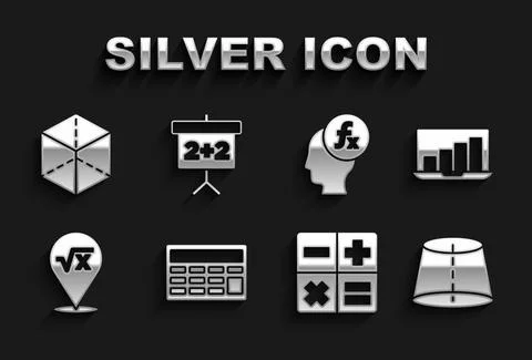 Set Calculator, Laptop with graph chart, Geometric figure, Square root of x Stock Illustration