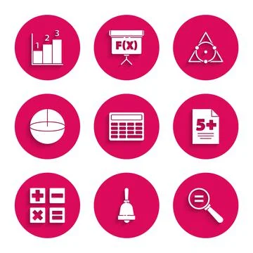Set Calculator, Ringing bell, Calculation, Test exam sheet, Geometric figure Stock Illustration