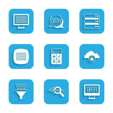 Set Calculator, Search data analysis, Data, Cloud computing lock, Binary code Illustrazione stock