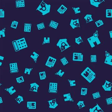 Set Calculator, Search package, Warehouse check and Waybill on seamless pattern Illustrazione stock
