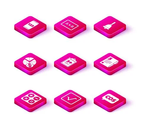 Set Calculator, Square root, Graph, schedule, chart, diagram, Test exam sheet Stock Illustration