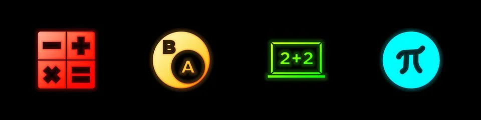 Set Calculator, Subsets, math, is subset of b, Chalkboard and Pi symbol icon Stock Illustration