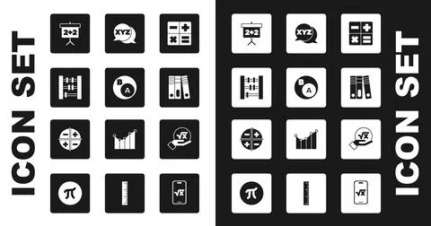 Set Calculator, Subsets, math, is subset of b, Abacus, Chalkboard, Office Illustrazione stock