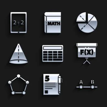 Set Calculator, Test exam sheet and pen, Graph, schedule, chart, diagram Stock Illustration