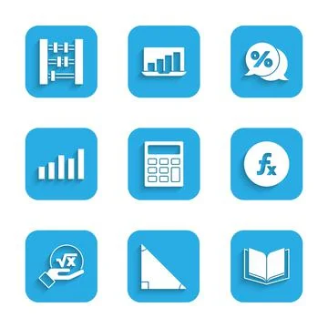 Set Calculator, Triangle math, Open book, Function mathematical symbol, Square Stock Illustration