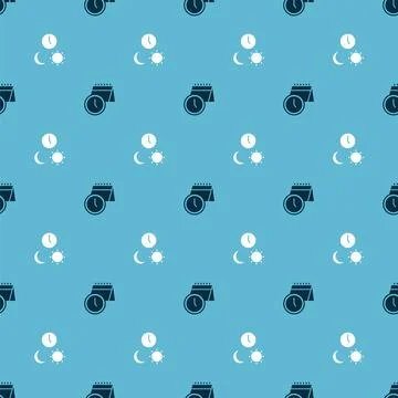 Set Calendar and clock and Day night with time on seamless pattern. Vector 스톡 일러스트