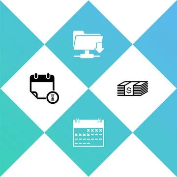 Set Calendar and clock, , FTP folder download and Paper money dollars cash icon Stock Illustration