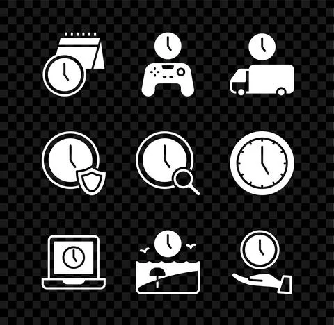 Set Calendar and clock, Gamepad of time, Delivery, Laptop, Vacation, Clock, with 스톡 일러스트