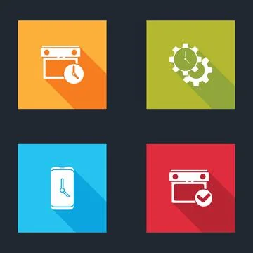 Set Calendar and clock, Time Management, Alarm app mobile and with check mark Stock Illustration