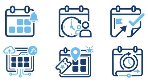 Set of calendar and schedule management flat line icons with calendar, schedu Stock Illustration