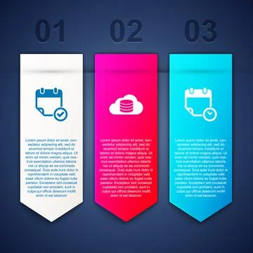 Set Calendar with check mark, Cloud database and and clock. Business infograp Stock Illustration