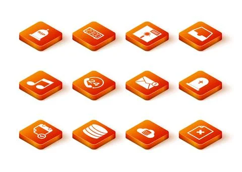 Set Calendar with check mark, Database, Music note, tone, Telephone 24 hour.. 스톡 일러스트