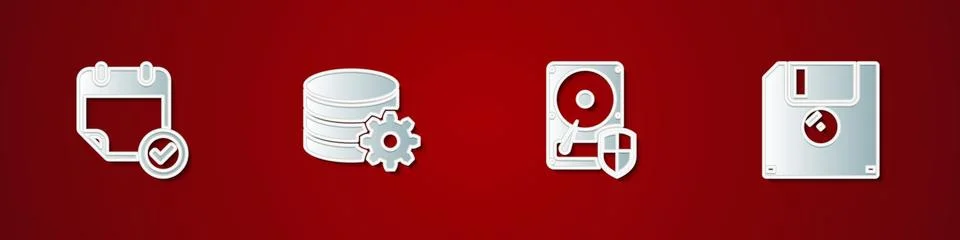 Set Calendar with check mark, Setting database server, Hard disk drive HDD Stock-Illustration