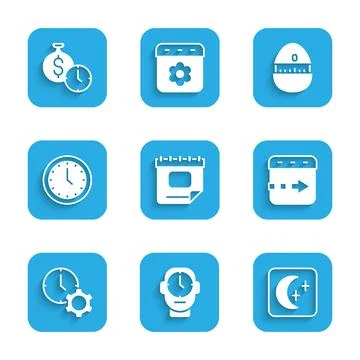 Set Calendar, Clock, Moon and stars, Time flies the clock, management, Kitc.. Stock Illustration