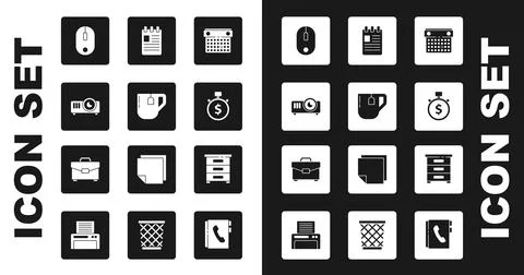 Set Calendar, Cup of tea with tea bag, Movie, film, media projector, Computer Illustrazione stock