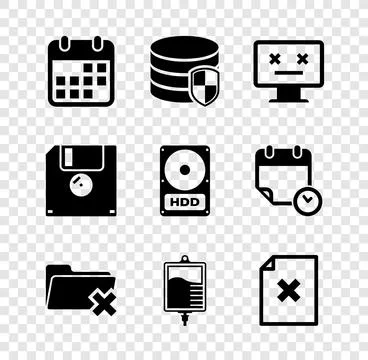 Set Calendar, Database protection, Dead monitor, Delete folder, IV bag and file Illustrazione stock