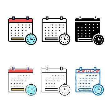 Set calendar date and time color icon vector Illustrazione stock