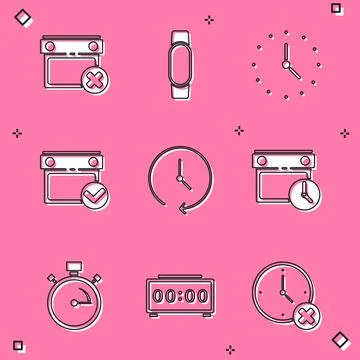 Set Calendar date delete, Smartwatch, Clock, with check mark, and clock Stock Illustration
