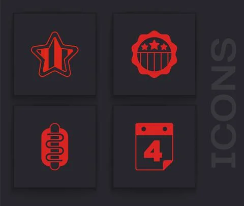 Set Calendar with date July 4, USA Independence day, and Hotdog sandwich icon Ilustración de archivo