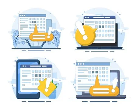 Set of calendar deadline online note on website flat cartoon vectors Stock Illustration