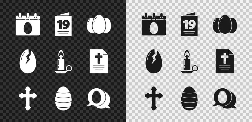Set Calendar with Easter egg, Greeting card Happy, eggs, Christian cross, Speech Stock Illustration