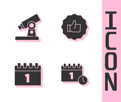 Set Calendar first september date, Microscope, and Hand thumb up icon. Vector Stock Illustration