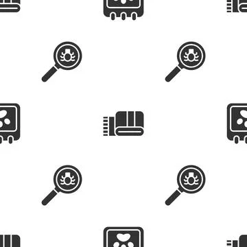 Set Calendar grooming, Towel stack and Flea search on seamless pattern. Vector Illustrazione stock