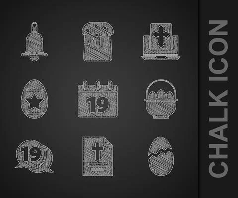 Set Calendar with Happy Easter, Greeting card, Broken egg, Basket easter eggs Stock Illustration