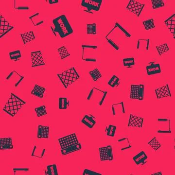 Set Calendar, Location with text work, Trash can and Table lamp on seamless Stock Illustration