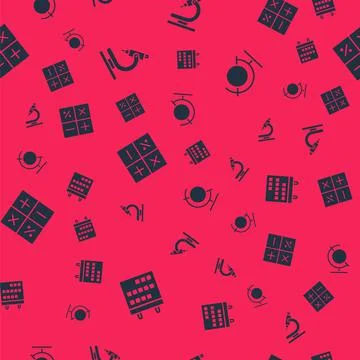 Set Calendar, Microscope, Calculator and Earth globe on seamless pattern. Vector イラスト素材