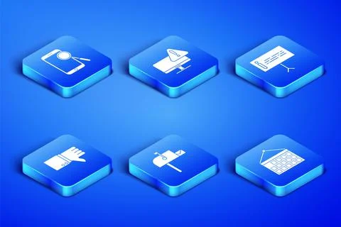 Set Calendar, Mobile phone diagnostics, Open mail box, Dislike, Monitor with Illustrazione stock