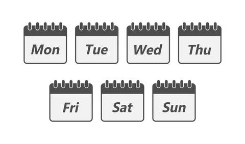 Set of calendar sheets with the name of the day of the week. Vector for websi Stock Illustration