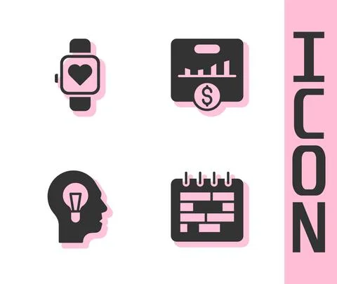 Set Calendar, Smart watch, Human with lamp bulb and Key performance indicator Stock Illustration