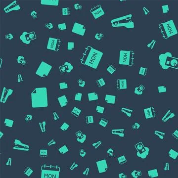 Set Calendar, Stapler, File document and Cloud database on seamless pattern.. Stock Illustration