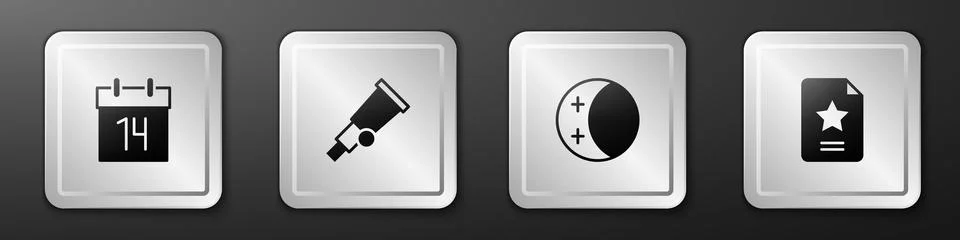 Set Calendar, Telescope, Eclipse of the sun and Star constellation zodiac icon 스톡 일러스트