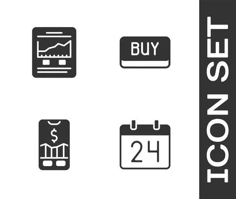 Set Calendar, Website with growth graph, Mobile stock trading and Buy button Stock Illustration